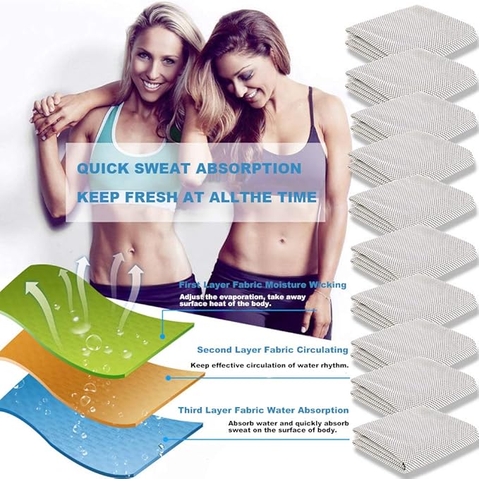 Peicees 10 Pack Microfiber Cooling Towels for Neck Sports Gym Workout Cooling Towel, 40x12 Inches Fast Drying Super Absorbent Compact Lightweight for Climbing Camping Travel Beach