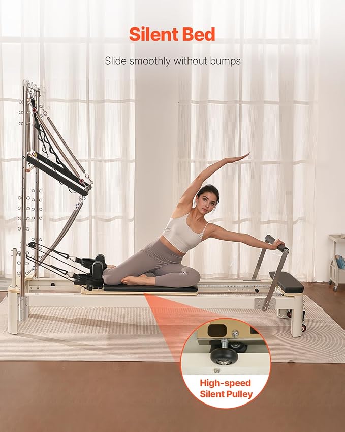 VEVOR Pilates Reformer Accessories for Home Gym, Include Reformer Box/Chair/Spine Corrector/Wall Mounted Machine/Jump Board/Foldable & Dual Resistance Springs