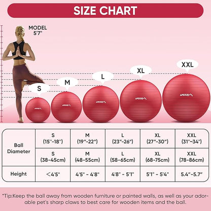APEXUP Yoga Ball Exercise Ball Anti Slip Heavy Duty for Fitness, Balance & Core Workout