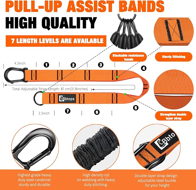 Pull Up Assistance Bands,Up to 300 lbs Assistance,Adjustable Heavy Duty 4 Pull Up Bands with Handle and Door Anchor for Home Gym Fitness Exercise Strength Training Workout Equipment