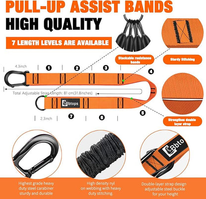 Pull Up Assistance Bands,Up to 300 lbs Assistance,Adjustable Heavy Duty 4 Pull Up Bands with Handle and Door Anchor for Home Gym Fitness Exercise Strength Training Workout Equipment