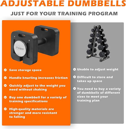 IFAST Adjustable Dumbbells 50LB Single Square Dumbbell 9 in 1 Free Weights for Multiweight Options Quick-Lock Adjustable Dumbbell Sets with Anti-Slip Steel Handle for Full-Body Home Gym Workouts