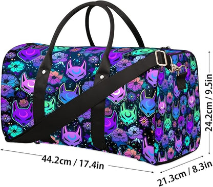 Travel Duffel Bag Flower Purple Fox Sport Tote Gym Bag Waterproof Foldable Carryon Weekend Overnight Training Handbag Sports Duffle Bags for Women Men Boys Girls