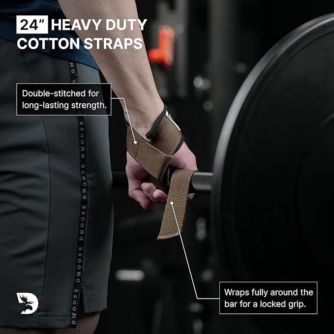DMoose Fitness Lifting Straps 24" (Pair) - 5mm Padded Durable Wrist Straps for Weightlifting & Powerlifting - Cotton Lifting Strap with Silicone Grip for Men & Women - Deadlift Strap for Gym Workout