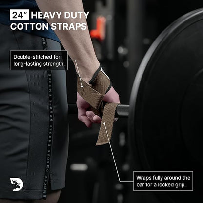 DMoose Fitness Lifting Straps 24" (Pair) - 5mm Padded Durable Wrist Straps for Weightlifting & Powerlifting - Cotton Lifting Strap with Silicone Grip for Men & Women - Deadlift Strap for Gym Workout