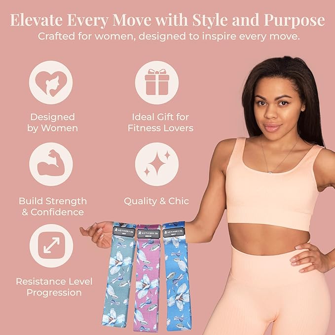 Fabric Resistance Bands for Women – Non-Slip Fitness Tool for Glutes, Legs & Full-Body Training – Ideal for Toning & Recovery – Includes Workout Guide & Travel Bag – 3 Pack