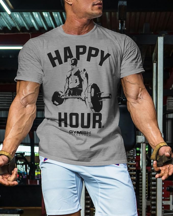 Gymish Lifestyle Happy Hour Deadlift Work Out T-Shirt, Weightlifting Gym Shirts