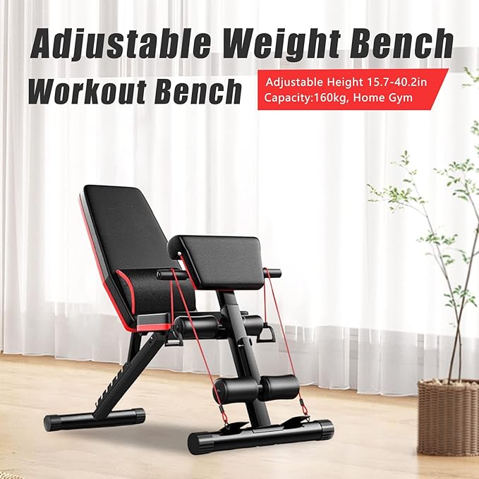 Basic Weight Bench for Home Gym 350lbs Adjustable Workout Benches with 7-position Heavy Duty Exercise Folding Strength Training Sit up Benches Incline Flat Decline Sit-Ups Full Body Workouts