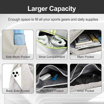 Hoedia Sports Drawstring Backpack - String Swim Gym Bag with Shoes Compartment and Wet Proof Pocket for Women&Men