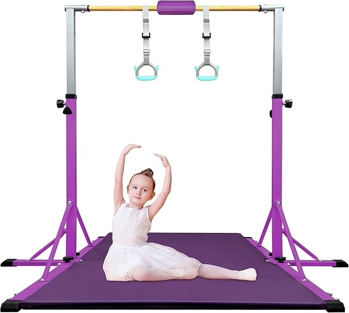 86 York Gymnastics Bar for Kids Ages 3-20, 5FT Base Length, 42" to 63" Adjustable Height, Horizontal Bar, Kip Bar for Gymnast, Gymnastic Training Equipment for Home, Gym Center