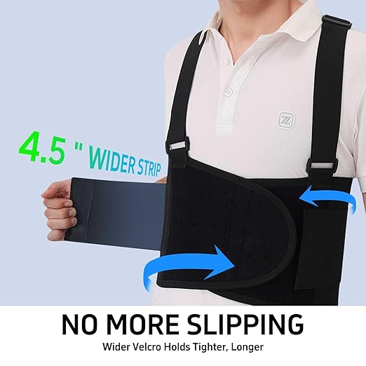 Work Back Brace for Men and Women Shoulder Straps Pain Relief Lower Support Belt With Suspenders Adjustable Workout Warehouse Heavy Lifting Safety Protection Construction Moving Black Large