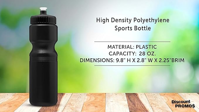 DISCOUNT PROMOS 28 oz. Push Cap Plastic Water Bottles Set of 6, Bulk Pack - Perfect for Gym, Hiking, Camping, Outdoor Sports - Black