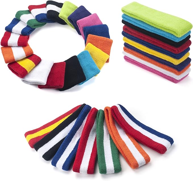 Sweatbands Headband and Wrist Set, Cotton Sweat Band for Athletic Men and Women, Sweatbands Sports Headbands for Working Out, Running, Basketball, Tennis, Yoga