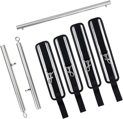 Spreader Bar Heavy Duty Stainless Steel Expandable Home Gym with 4pcs Furry Purple Adjustable Strap,Sports Aid Training Fitness Gear Pilates Aid Kit,Yoga Set