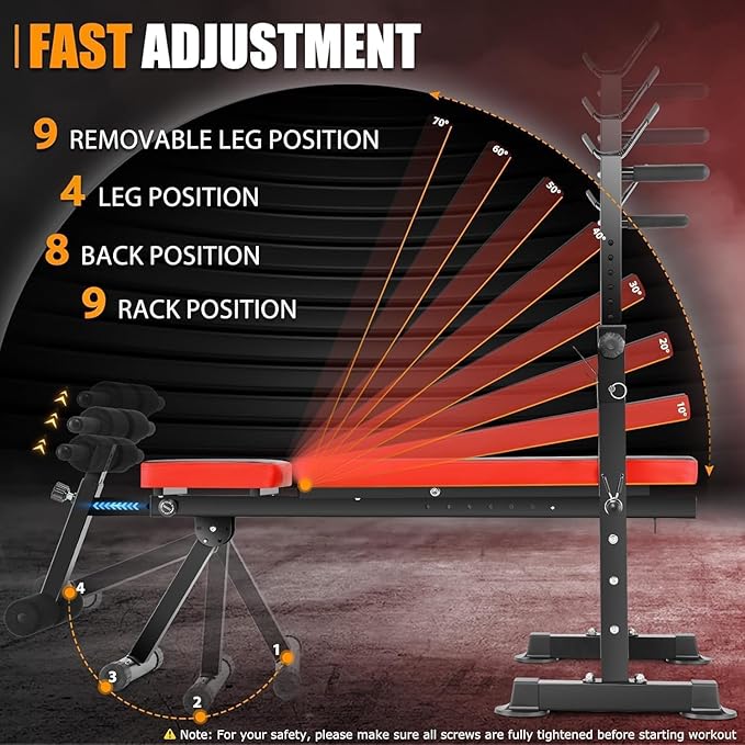 OPPSDECOR Adjustable Weight Bench Set With Removable Rowing Leg Catch, 600LBS Foldable Bench Press Set with Squat Rack Flat Incline Sit Up Workout Bench for Home Gym Strength Training