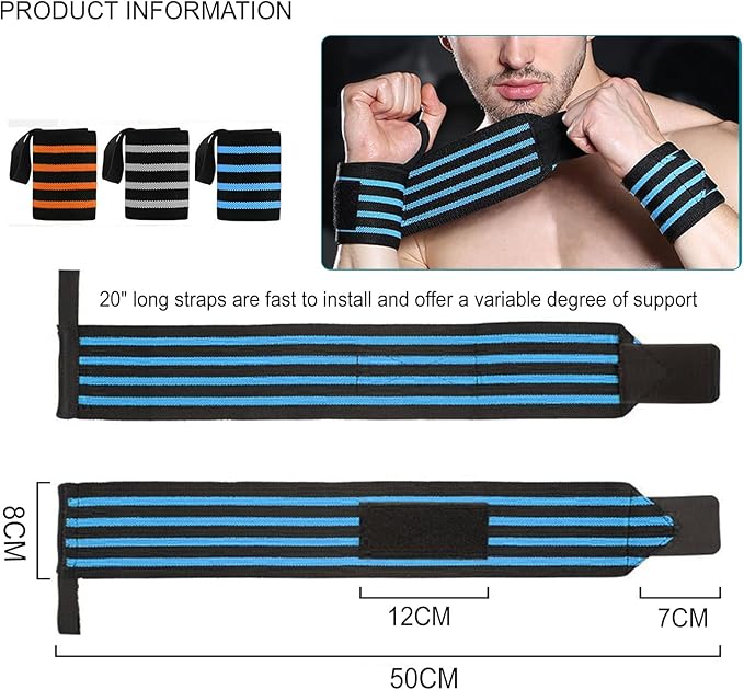 Wrist Wraps for Weightlifting 18" Professional Gym Wrist Straps for Lifting with Heavy Duty Thumb Loop Support for Powerlifting,Bench,Cross Training, Elastic Wrist Brace for Men Women Work Out