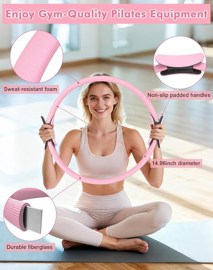 13/15Pcs Pilates Kit for Women, Pilates Equipment for Home Workouts with Magic Circle, Ball, Resistance Bands, Pilates Starter Set for Strength, Toning and Flexibility