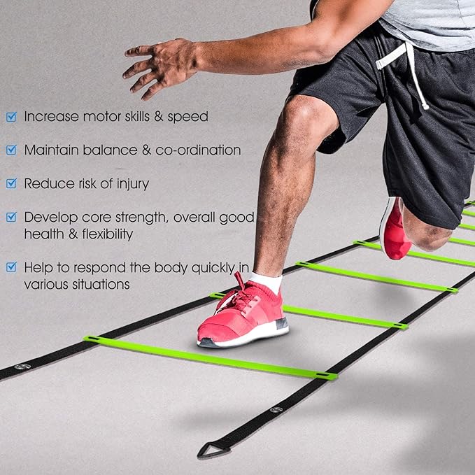 Yes4All Agility Ladder Lime 12 Rung + Agility Cone Lime 12pcs and Agility Hurdle Set, Ultimate Speed Training Equipment, Agility Obstacle Training, Pet Outdoor Games, Included Carry Bag