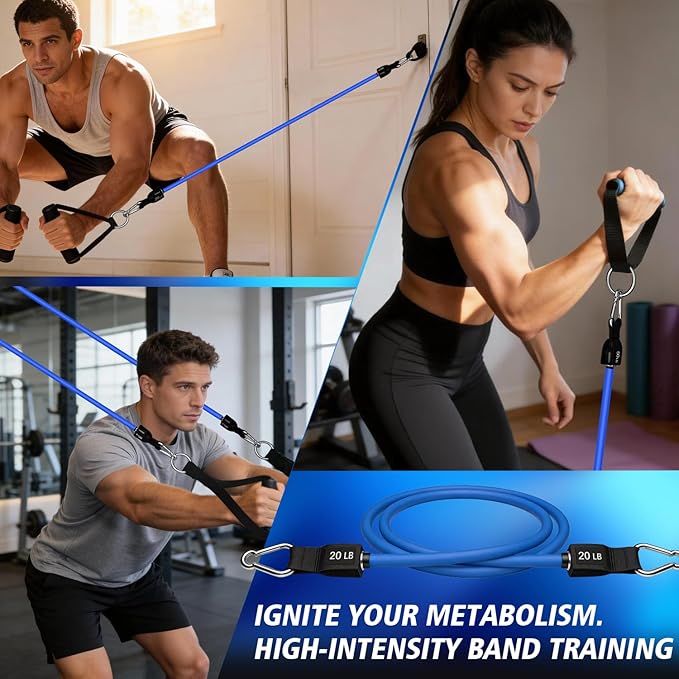 WHATAFIT Resistance Bands Set with Handles - Exercise Bands Home Gym Strength Training Equipment, Includes Door Anchor & Ankle Straps for Full Body Workout Bands, Physical Therapy
