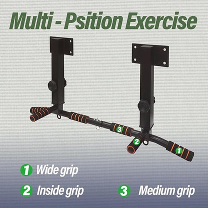 ptlsy Wall Mounted Pull Up Bar Multifunctional with Multi-grip Chin Up Bar Heavy Duty Dip Station for Home Gym Indoor Workout, Fitness Equipment, Dip Stand Supports to 440 Lbs