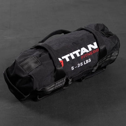 Titan Fitness 5-25 LB PRO Strongman Sandbags, Double Layer, 1050D Cordura, Black, Carry Home Gym Training