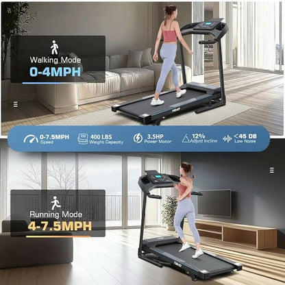 Treadmill with Incline & Sit Up Bench, Smart Treadmills for Home with Body Fat Measurement & Heart Rate Sensor, 3.5HP Foldable Heavy Duty Treadmill 350 LB Capacity Multifunction Exercise Equipment