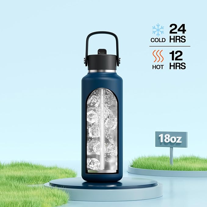 POWCAN 18 oz Water Bottle Insulated for Office: BPA-Free,Leakproof Lid with Straw, Lightweight, Flex Cap, Stainless Steel Insulated Flask for Trekking, Men, Commute, Walking, Cycling (Indigo Blue)