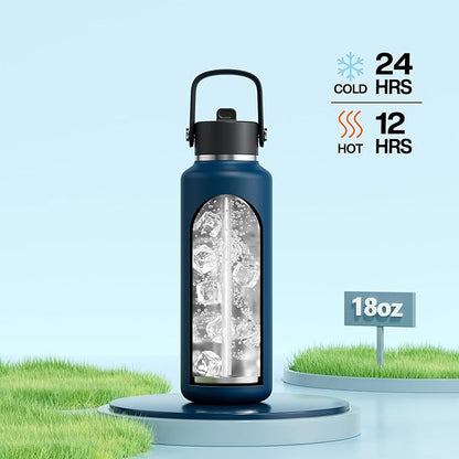POWCAN 18 oz Water Bottle Insulated for Office: BPA-Free,Leakproof Lid with Straw, Lightweight, Flex Cap, Stainless Steel Insulated Flask for Trekking, Men, Commute, Walking, Cycling (Indigo Blue)