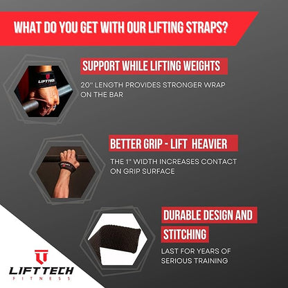 Lift Tech Fitness Weight Lifting Straps for Men & Women - Cotton Gym Straps for Weightlifting, HIIT, Strength Training - Pull up & Deadlift Straps - One Size