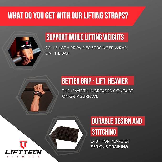 Lift Tech Fitness Weight Lifting Straps for Men & Women - Cotton Gym Straps for Weightlifting, HIIT, Strength Training - Pull up & Deadlift Straps - One Size