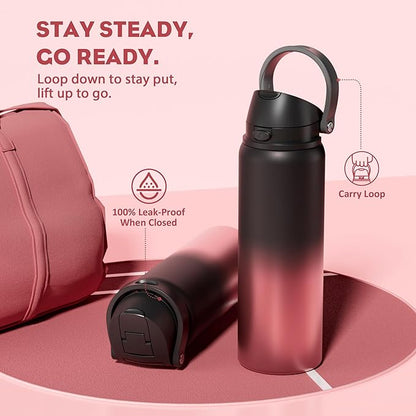POWCAN 32 oz Stainless Steel Water Bottle: 2-in-1 Push-Button Spout & Quick-Flip Straw Lid, Leakproof, Keep Cold 24Hrs, BPA-Free, Insulated Water Bottle for Sports, School, Travel, Gym, Gift (Queen)
