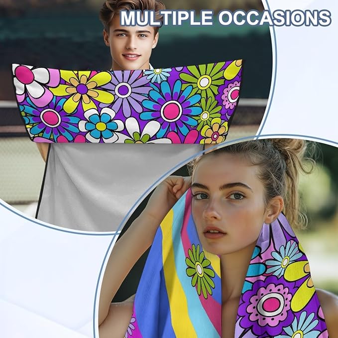 Bulopur Hippie Floral Beach Towel Car Seat Covers Front Seats Breathable Sweat Towel Car Seat Cover for Post Gym Workout Surfing Swimming Running Yoga Blankets