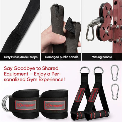 FitBeast Ankle Straps for Cable Machines Women, Ankle Strap Set - Glute Kickback Ankle Strap & Gym Handles, Gym Ankle Straps for Resistance Bands, Booty Workouts, Leg Extensions, Hip Abductors
