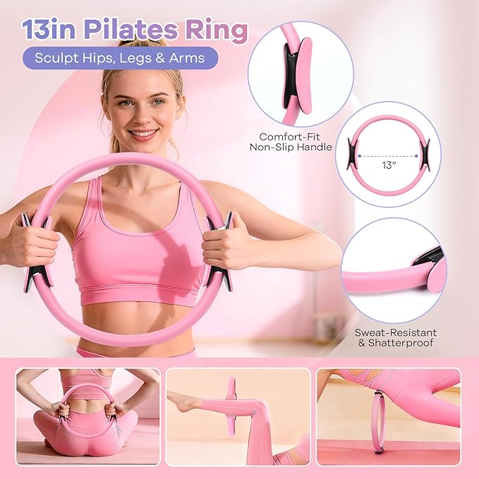 at Home Pilates Kit, 16PCS Workout Pilates Equipment for Women, Pilates Set with Pilates Ring and Ball Set, Resistance Bands, Pilates Essentials Kit for Women, Beginners at Gym, Outdoor