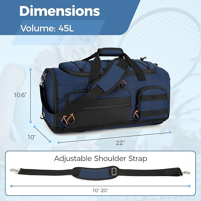 Searock 45L Gym Bag for Men, 3-In-1 Duffle Bag Backpack for Travel, Sports Duffel Bags for Gym Workout, Weekender Overnight Bag with Shoe Compartment, Wet Pocket, Navy Blue