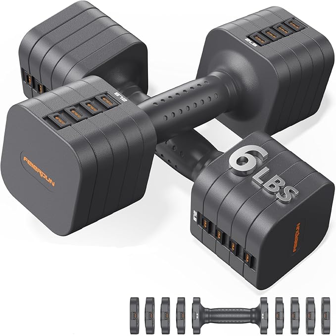 FEIERDUN 5-in-1 Adjustable Dumbbell Set of 2, 12LBS/20LBS Hand Weights for Women, Men, 1s-Adjust Dual-Stable Dumbbell Set for Women Home Gym & Outdoor
