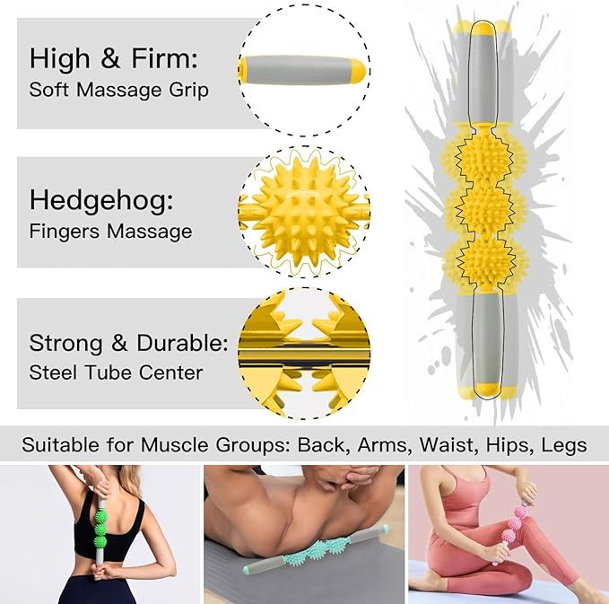 Cellulite Massager, Fascia Blaster for Cellulite, Muscle Roller Stick Lymphatic Drainage Massager for Relif Body Sorness, Trigger Points, Sports Legs, Back Recovery, Luminous Yellow