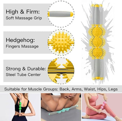 Cellulite Massager, Fascia Blaster for Cellulite, Muscle Roller Stick Lymphatic Drainage Massager for Relif Body Sorness, Trigger Points, Sports Legs, Back Recovery, Luminous Yellow