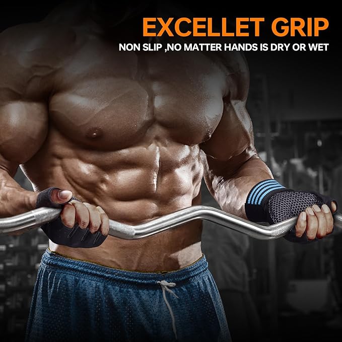Workout Gloves for Men and Women,Ventilated Weight Lifting Gym Gloves with Wrist Wrap Support,for Weightlifting,Full Palm Protection,Training,Fitness,Hanging, black