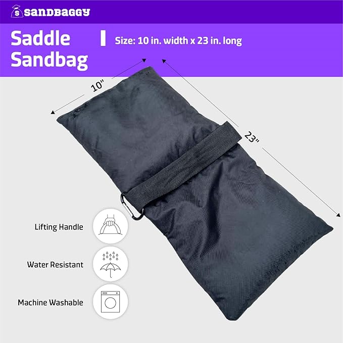 Sandbaggy Saddle Sandbags (Black) - Comes Pre Filled with 15 lbs. of Sand (25 lb. Weight Capacity) - Weights for Photography, Tents, Outdoor Equipment