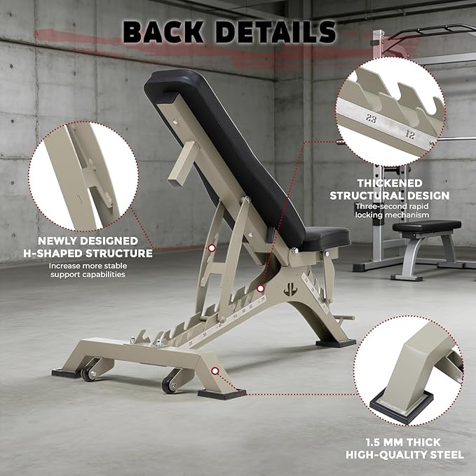 Adjustable Weight Bench 1300 lb Capacity, Foldable Workout Bench with 10 Backrest & 3 Seat Positions, Heavy Duty Home Gym Bench for Incline Decline Flat Dumbbell Training