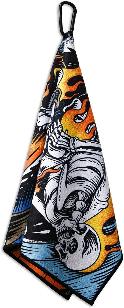 RokFit Gym & Golf Towel – Multi-Use, Quick-Dry, Durable Utility Towel with Bold Graphic and Carabiner Clip (Own The Grind)
