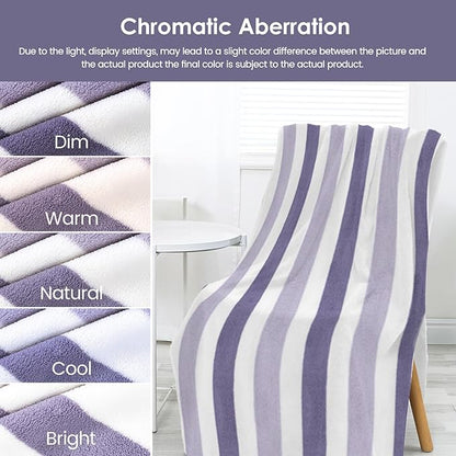 JML Microfiber Bath Towels, Bath Towel 2 Pack 30" x 60", Oversized, Soft, Super Absorbent and Fast Drying, Multipurpose Bathroom Towel Set for Sport, Fitness, Yoga, Coral Fleece Stripe Purple