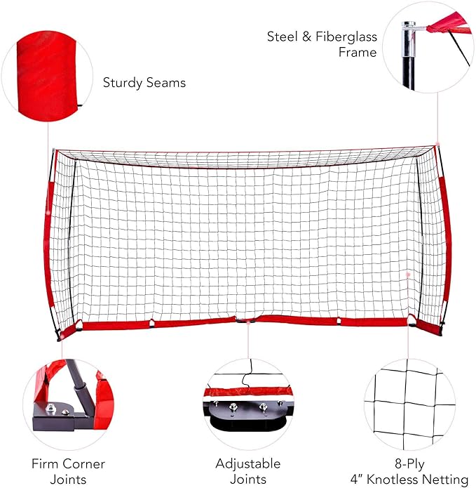 Portable Soccer Goal Set: 12x6 ft Soccer Goal for Backyard Practice and 12 Soccer Cones | Soccer Equipment for Training | for Outdoor Play w Knotless Net, 12 Sport Cones