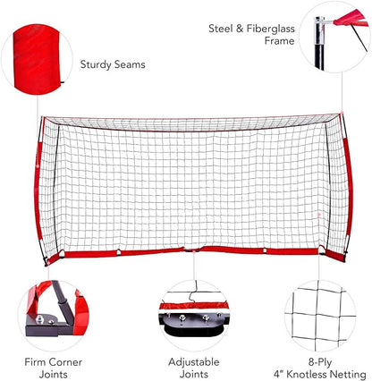 Portable Soccer Goal Set: 12x6 ft Soccer Goal for Backyard Practice and 12 Soccer Cones | Soccer Equipment for Training | for Outdoor Play w Knotless Net, 12 Sport Cones