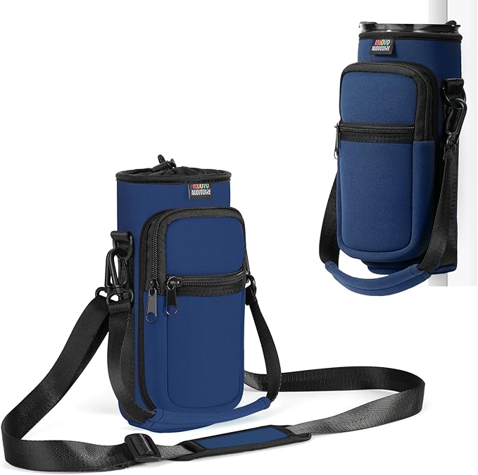Nuovoware Water Bottle Carrier Bag,25oz/40oz/64oz Bottle Pouch Holder,Adjustable Shoulder Hand Strap 2 Pocket Sling Neoprene Sleeve Sports Accessories for Hiking Travelling Camping