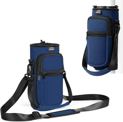 Nuovoware Water Bottle Carrier Bag,25oz/40oz/64oz Bottle Pouch Holder,Adjustable Shoulder Hand Strap 2 Pocket Sling Neoprene Sleeve Sports Accessories for Hiking Travelling Camping