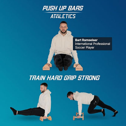 DC ATHLETICS® Push Up Bars – Parallettes with Anti-Slip Pads & Rock-Solid Base – Joint-Friendly Basebar -FSC-Certified Beech Wood – Calisthenics, Handstand & Planche Training