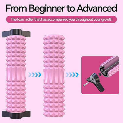 Foam Roller with Detachable Stand, 18” Deep Tissue Massage Roller, Beginner-Friendly Support Design for Muscle Recovery, Home Workout & Fitness - Pink