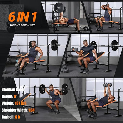 YOLEO 6 in 1 Space Saving Weight Bench with Rack, Fast Folding & Adjustable Workout Bench, Bench Press Rack/Leg Extension/Preacher Curl/Sit Up(1-Step Folding & Easy Assembly)